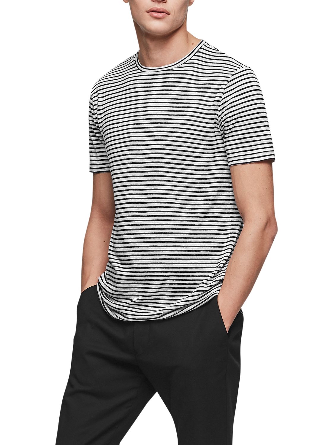 Reiss Dobcot Linen Blend Stripe T-Shirt, Ecru, M