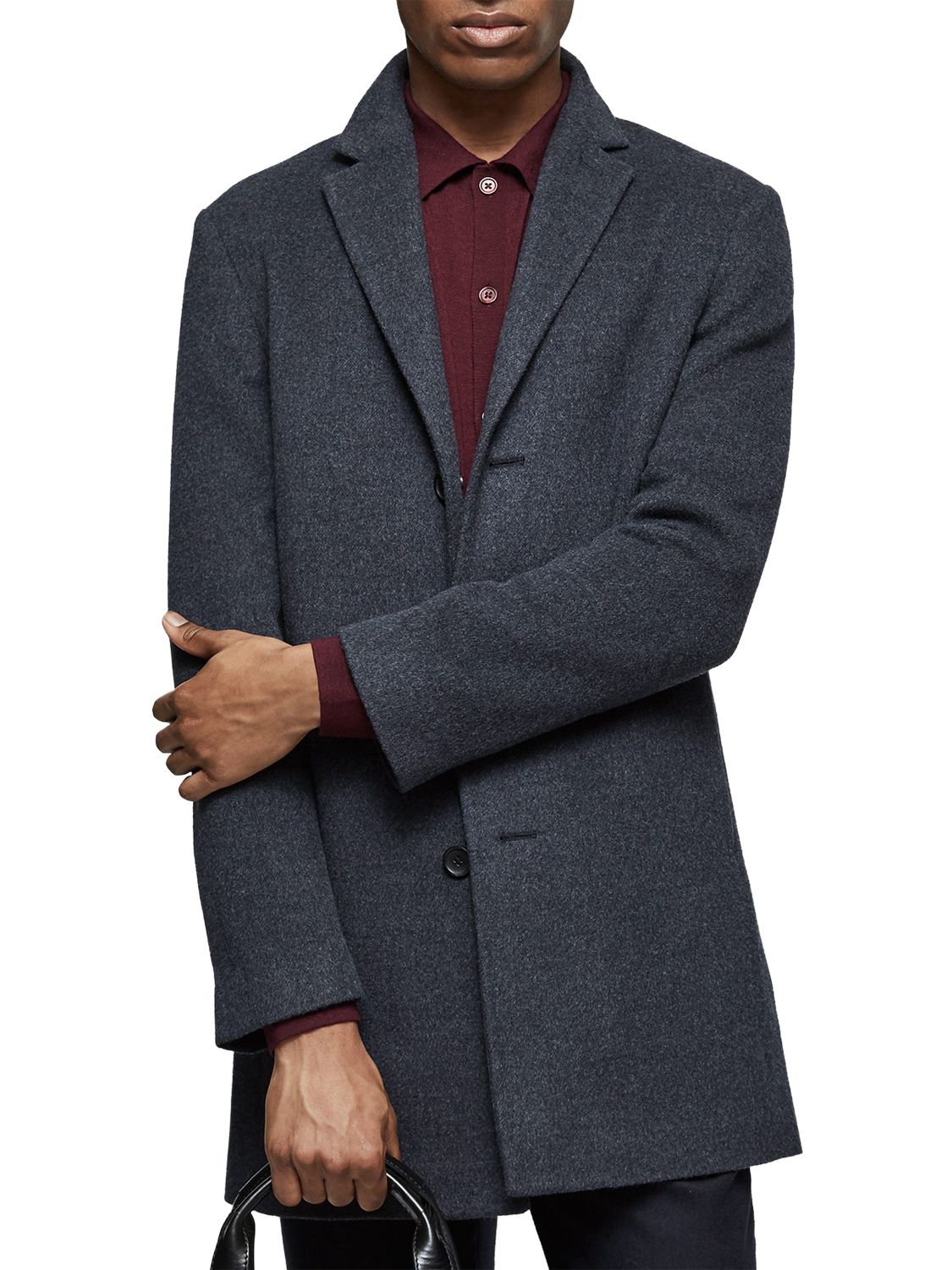 Reiss Zen Wool Blend Overcoat, Indigo, XL