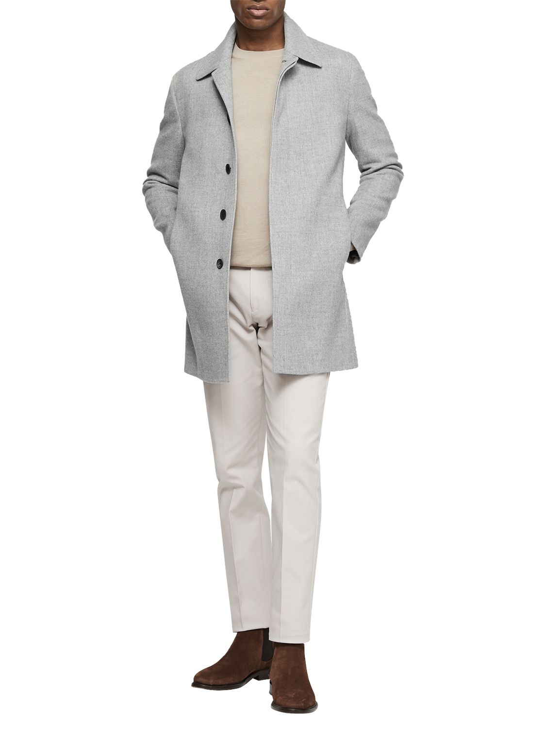 Reiss Lancecroft Wool Blend Overcoat, Soft Grey, S