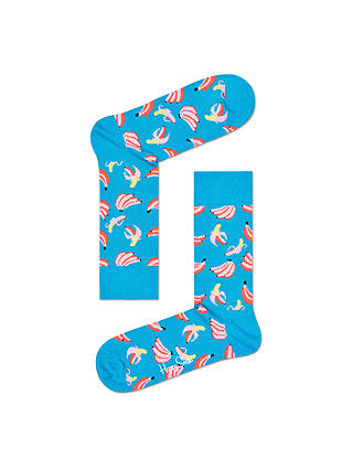Happy Socks Banana Print Socks, One Size, Blue/Pink