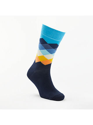 Happy Socks Faded Diamond Socks, One Size, Blue/Multi