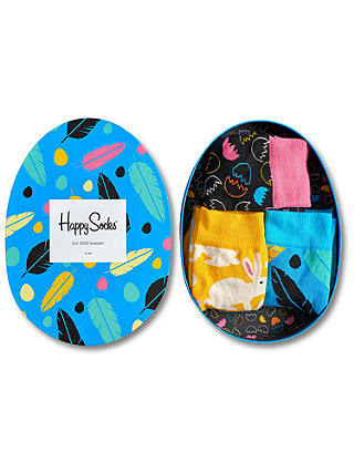 Happy Socks Easter Socks Gift Box, Pack of 3, One Size, Black/Yellow/Blue