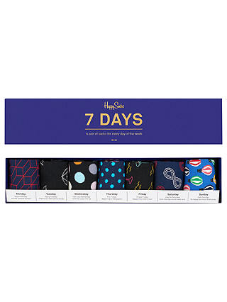 Happy Socks Seven Day Socks Gift Box, One Size, Pack of 7, Black/Blue