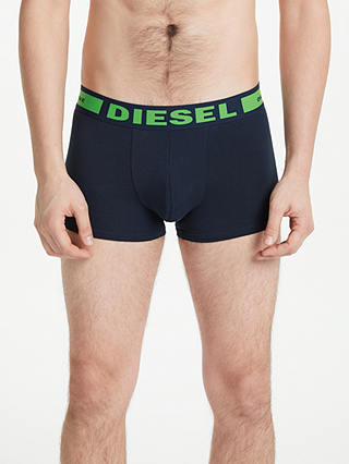 Diesel Stretch Cotton Neon Waistband Trunks, Pack of 3, Black