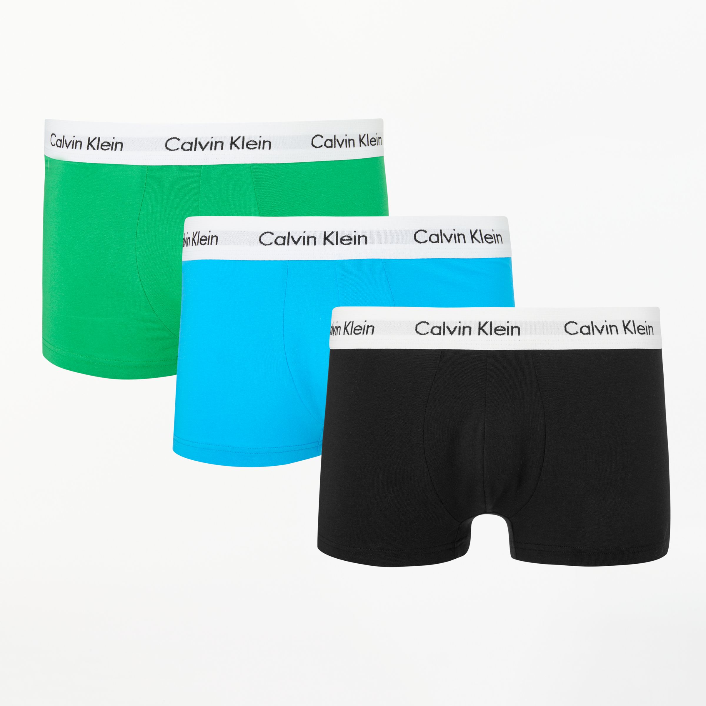 Calvin Klein Underwear Low Rise Trunks, Pack of 3, Green/Blue/Black