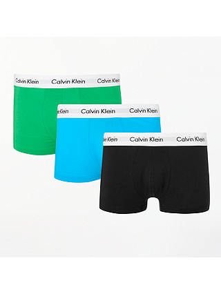 Calvin Klein Underwear Low Rise Trunks, Pack of 3, Green/Blue/Black