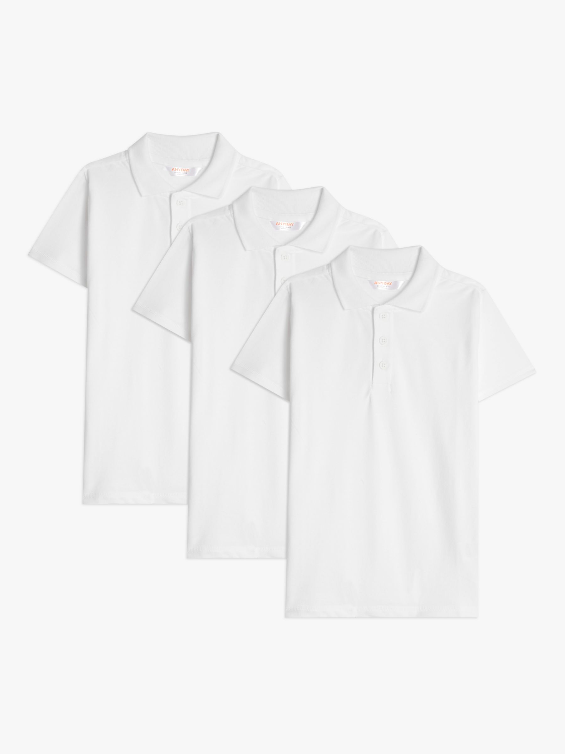 John Lewis ANYDAY Pure Cotton Polo Shirt, Pack of 3, White, 3 years