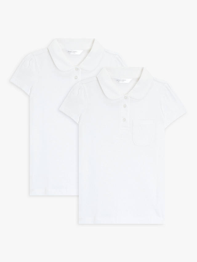 John Lewis Pure Cotton Picot Trim School Polo Shirt, Pack of 2