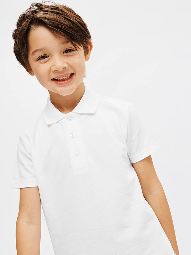 John Lewis Unisex Pure Cotton Easy Care School Polo Shirt, Pack of 2, White