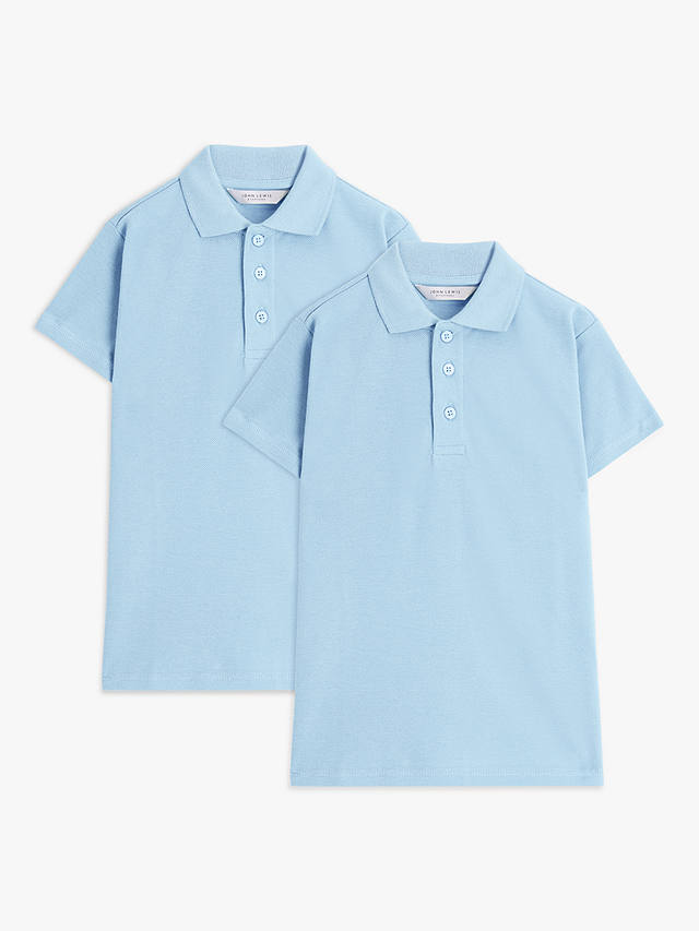 John Lewis Unisex Pure Cotton School Polo Shirt, Pack of 2, Blue