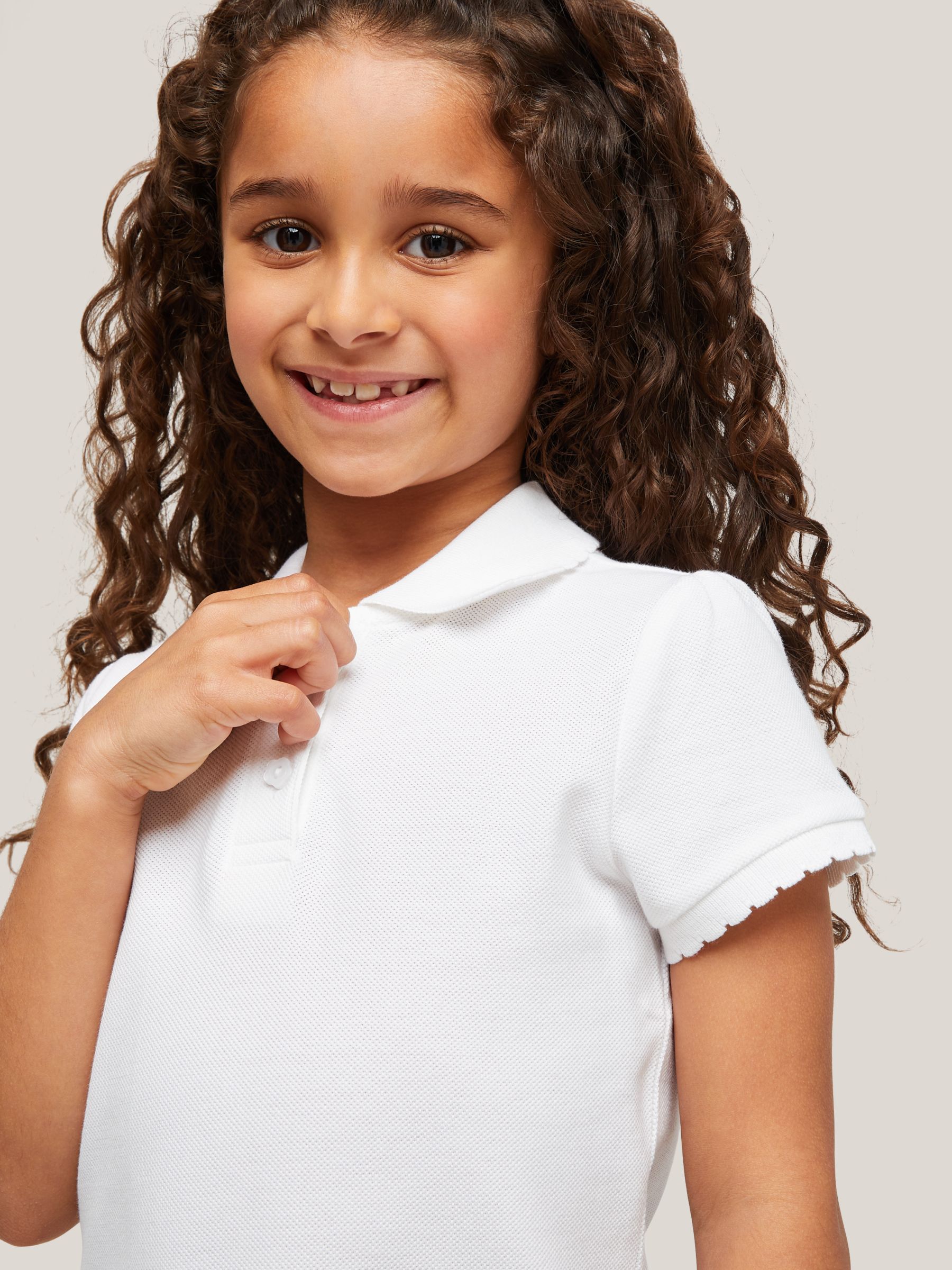 Buy John Lewis Pure Cotton Easy Care Scallop Collar School Polo Shirt, Pack of 2, White Online at johnlewis.com