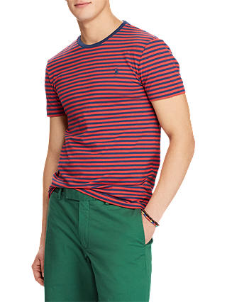 Polo Ralph Lauren Short Sleeve Custom Fit Stripe Crew Neck T-Shirt, Red/Navy