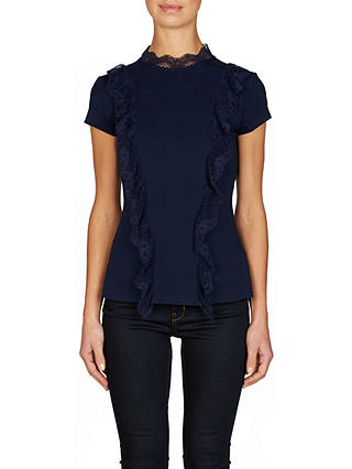 Ted Baker Tuloula Pleated Lace High Neck Top, Black