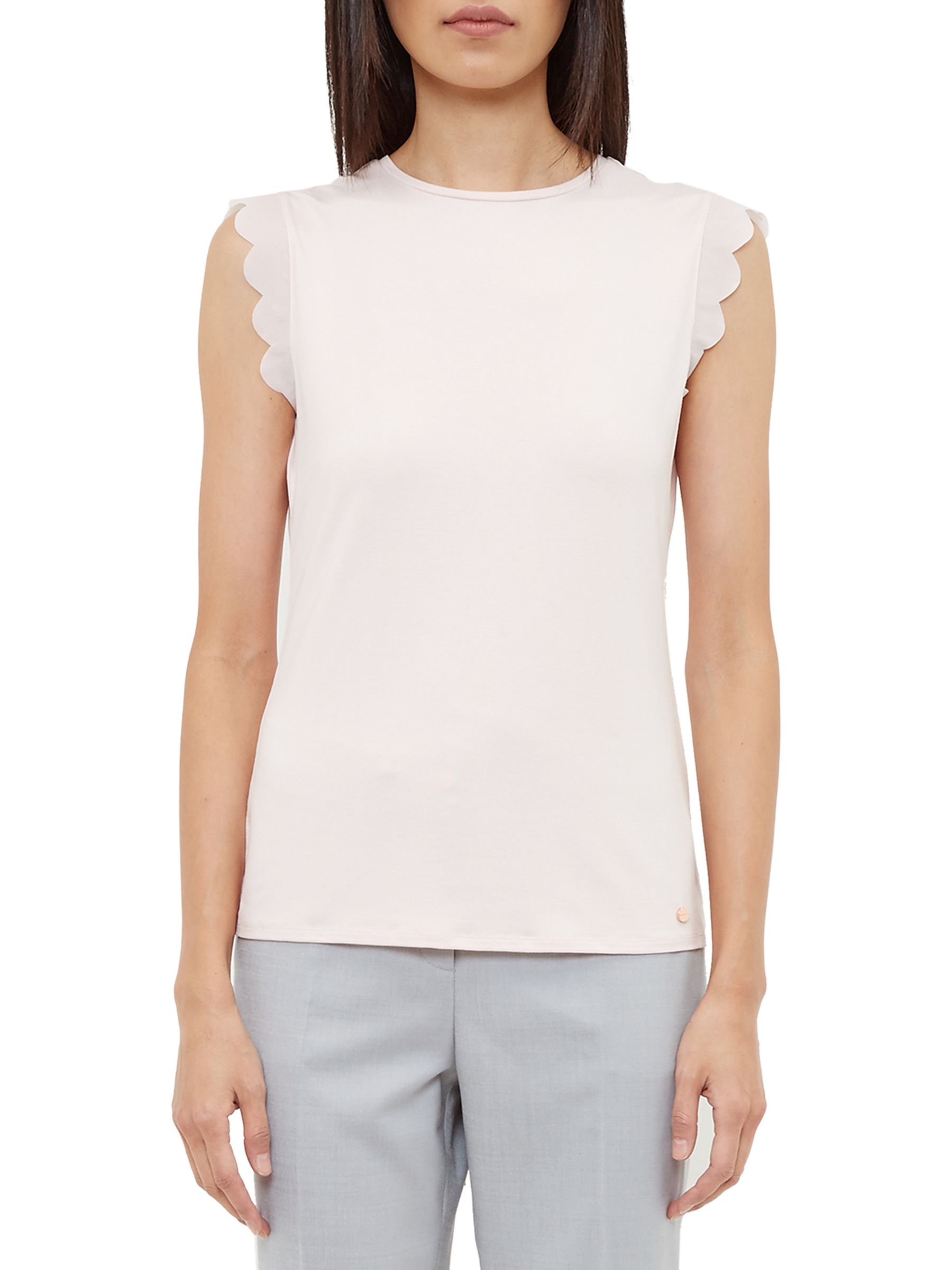 Ted Baker Scallop Detail T-Shirt, Dusty Pink