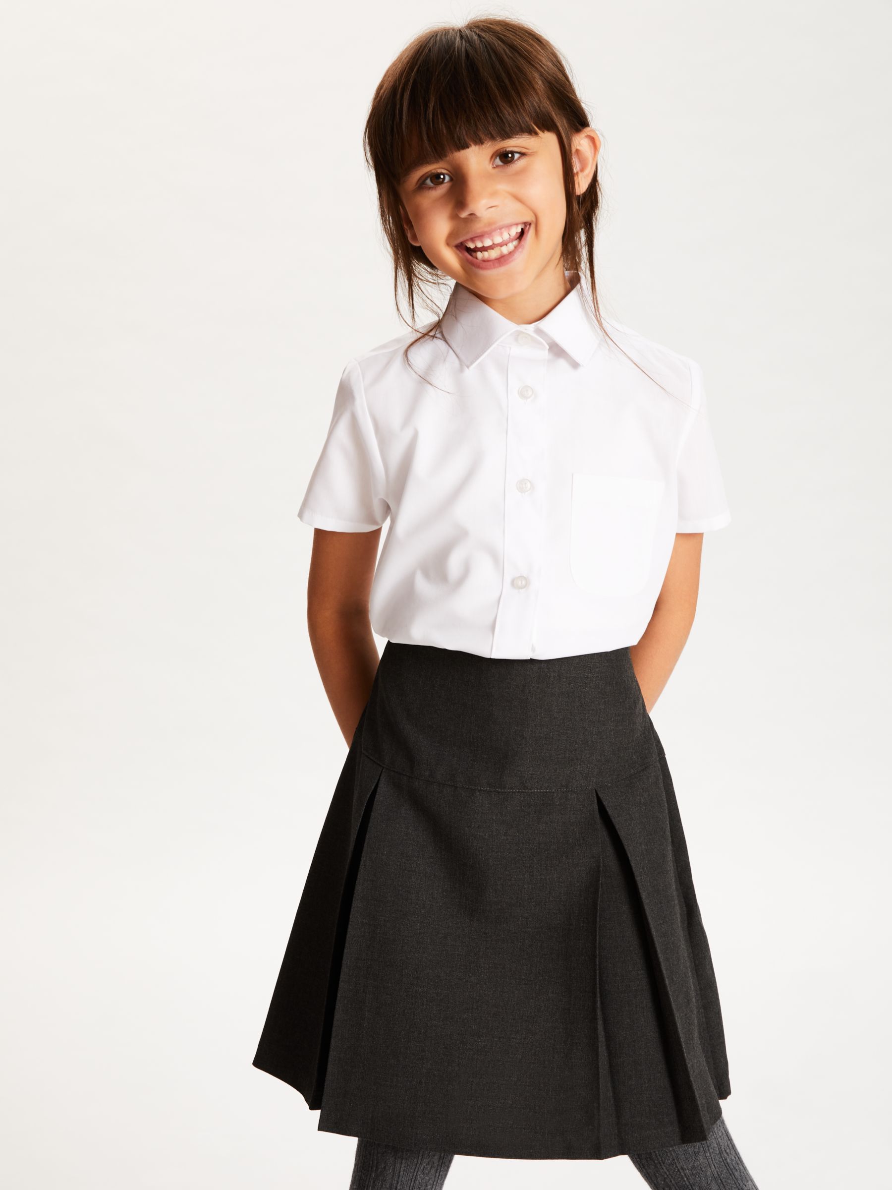 John Lewis & Partners The Basics Girls' Short Sleeve School Blouse, Pack of 3, White
