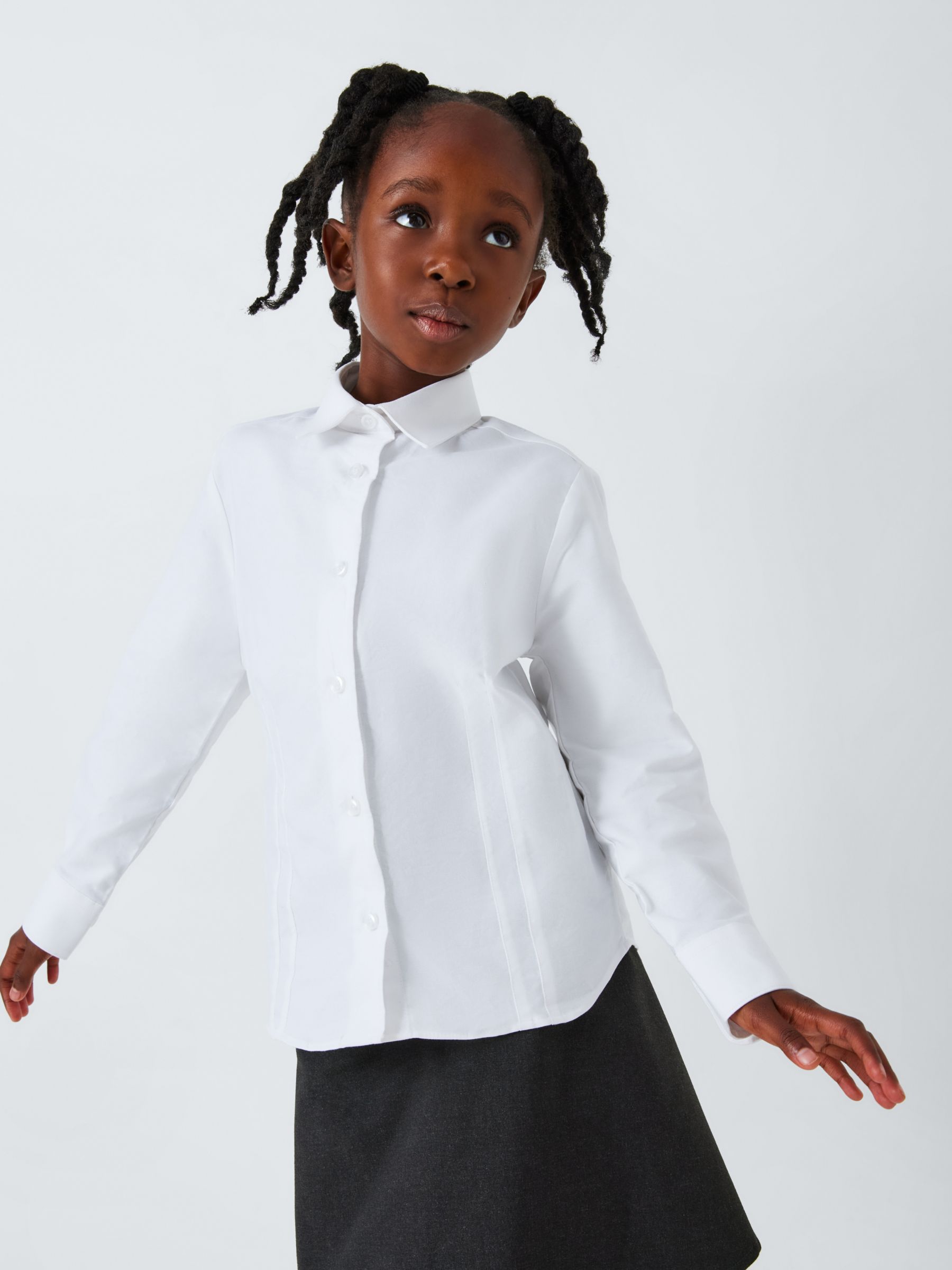 Buy John Lewis Girls' Organic Cotton Long Sleeve School Shirt, Pack of 2, White Online at johnlewis.com