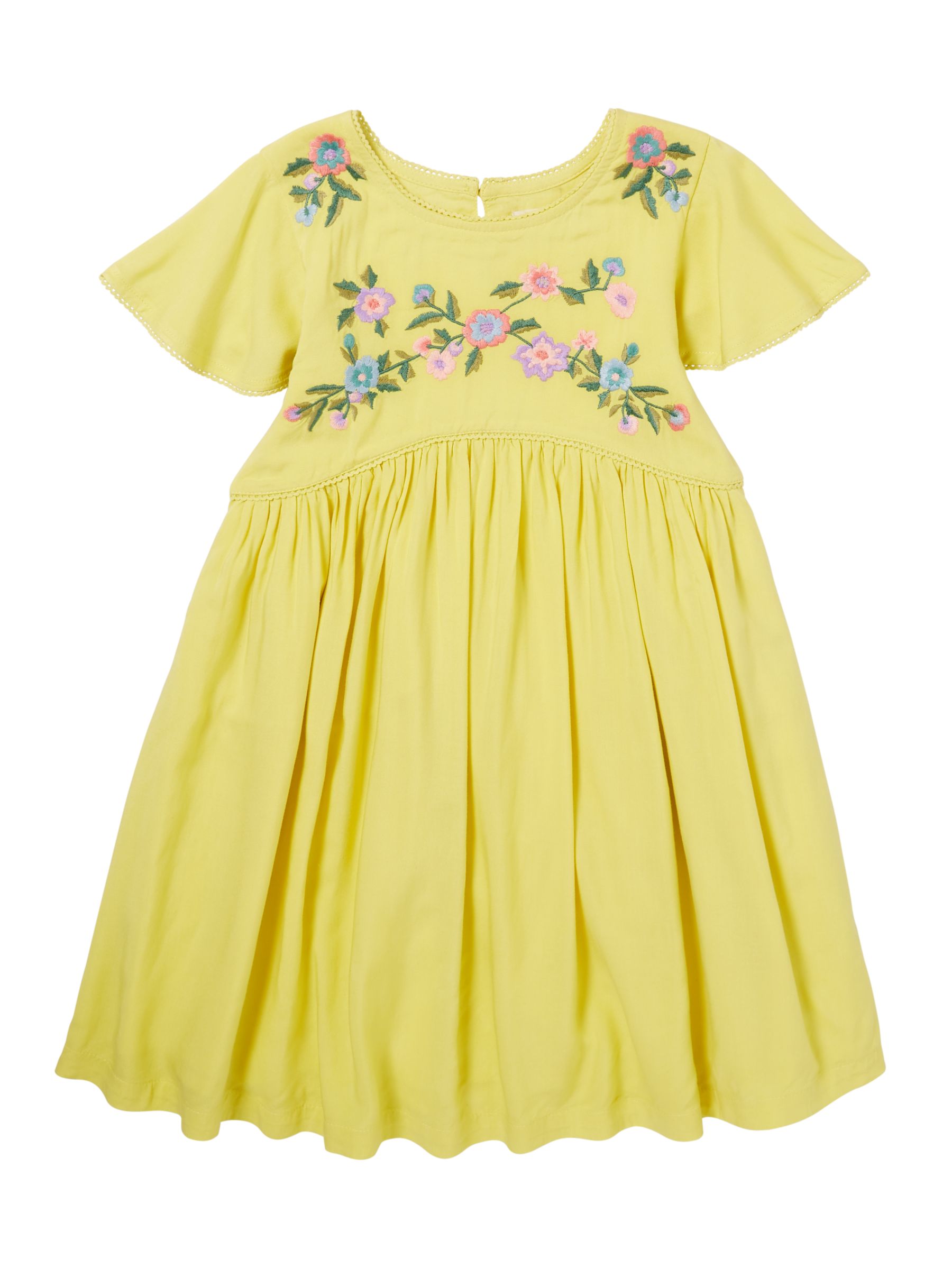 John Lewis & Partners Girls' Embroidered Yoke Dress, Yellow