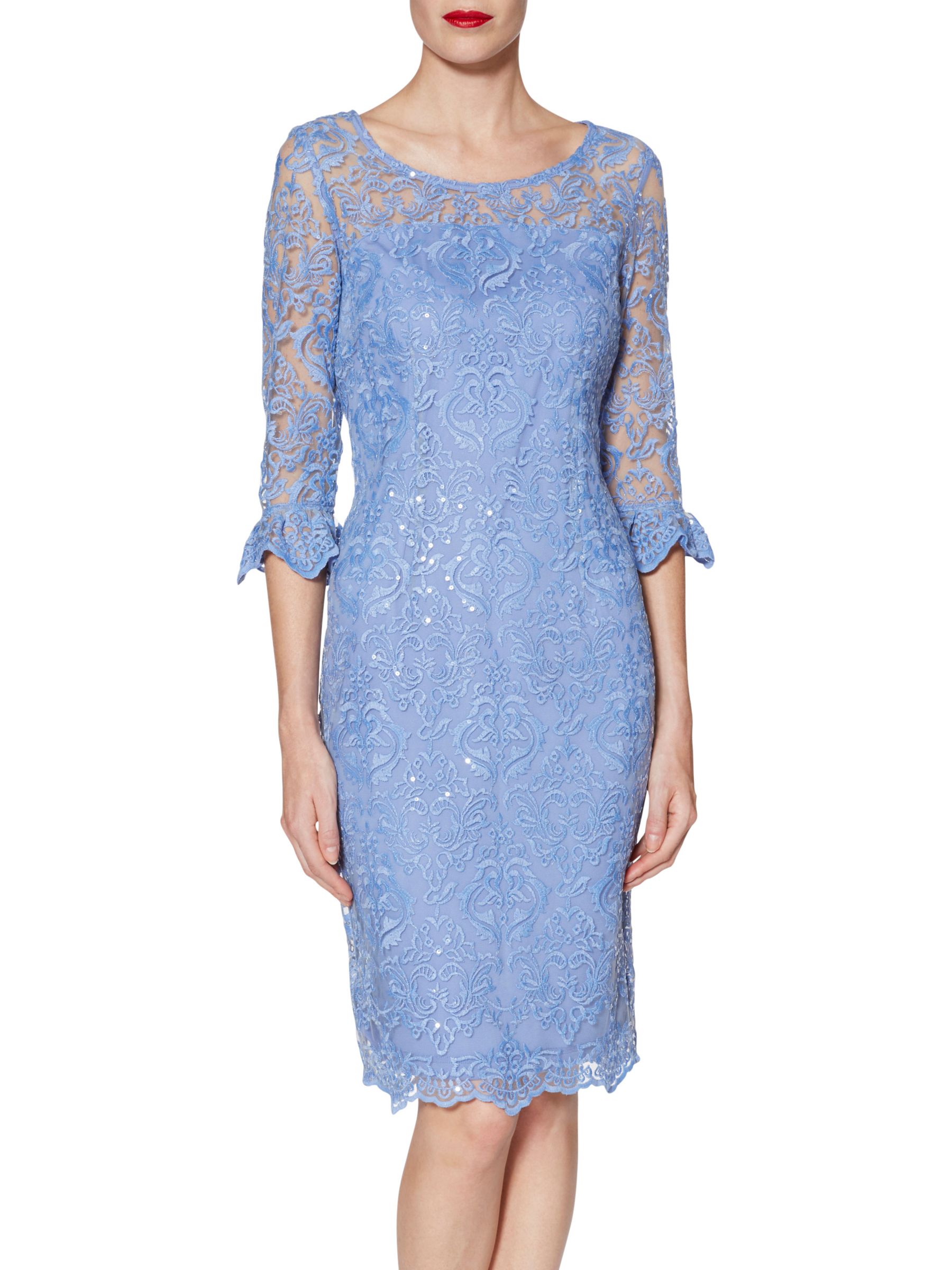 Gina Bacconi Benita Embroidered Mesh Dress, China Blue