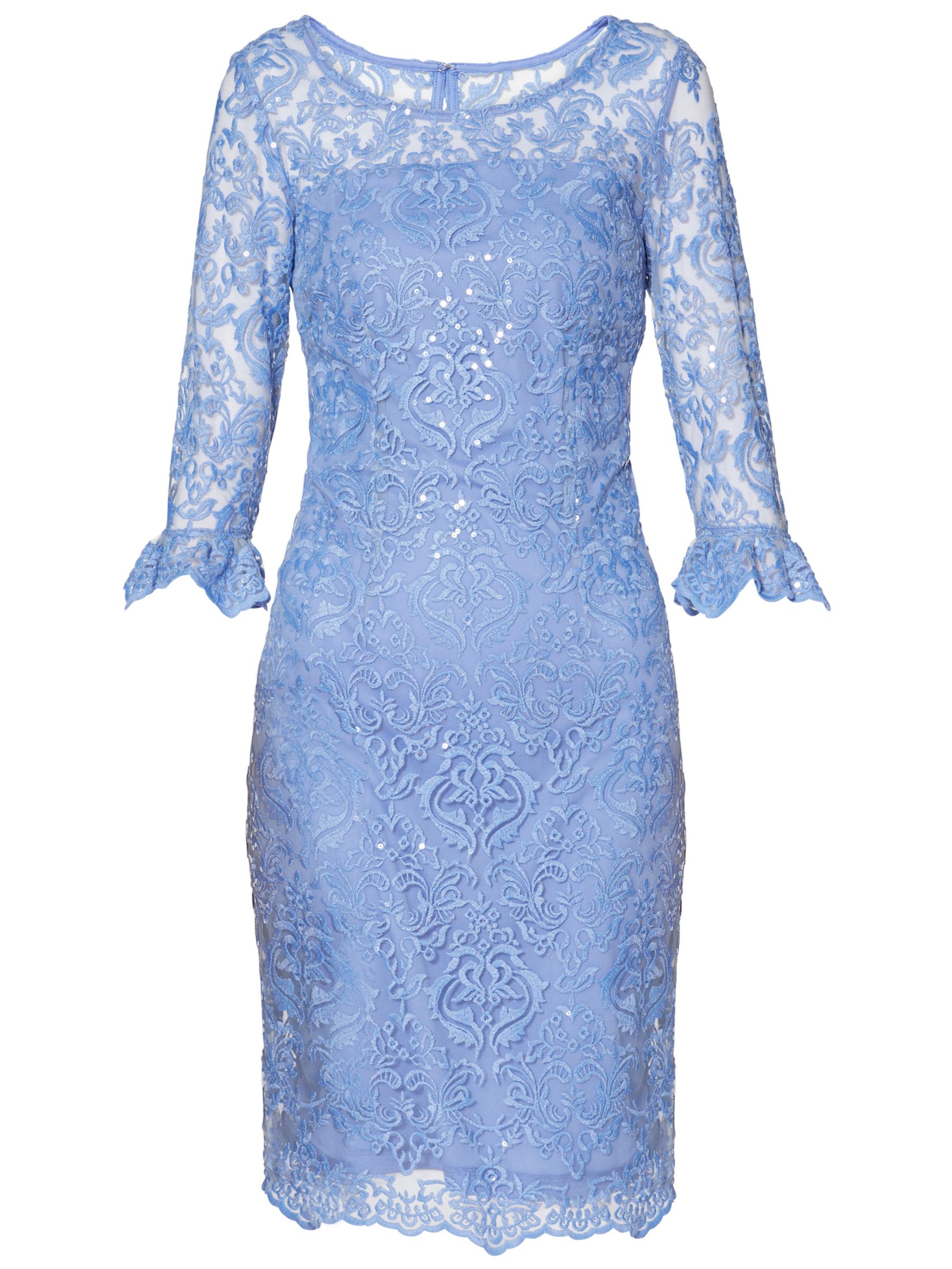 Gina Bacconi Benita Embroidered Mesh Dress, China Blue