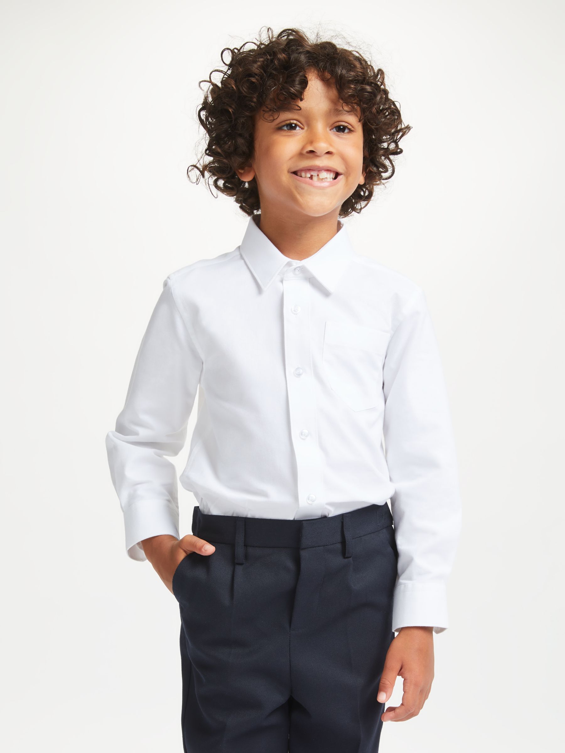 John Lewis Boys' GOTS Organic Cotton Long Sleeve School Shirt, Pack of 2, White, 3 years