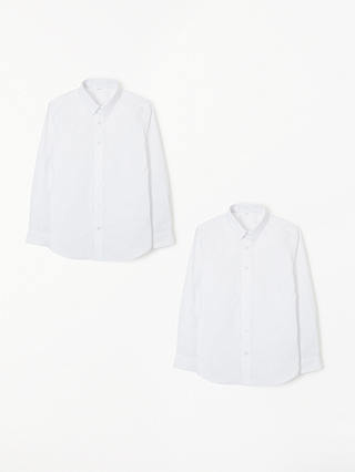 John Lewis & Partners Easy Care Slim Fit Long Sleeve School Shirt, Pack of 2, White