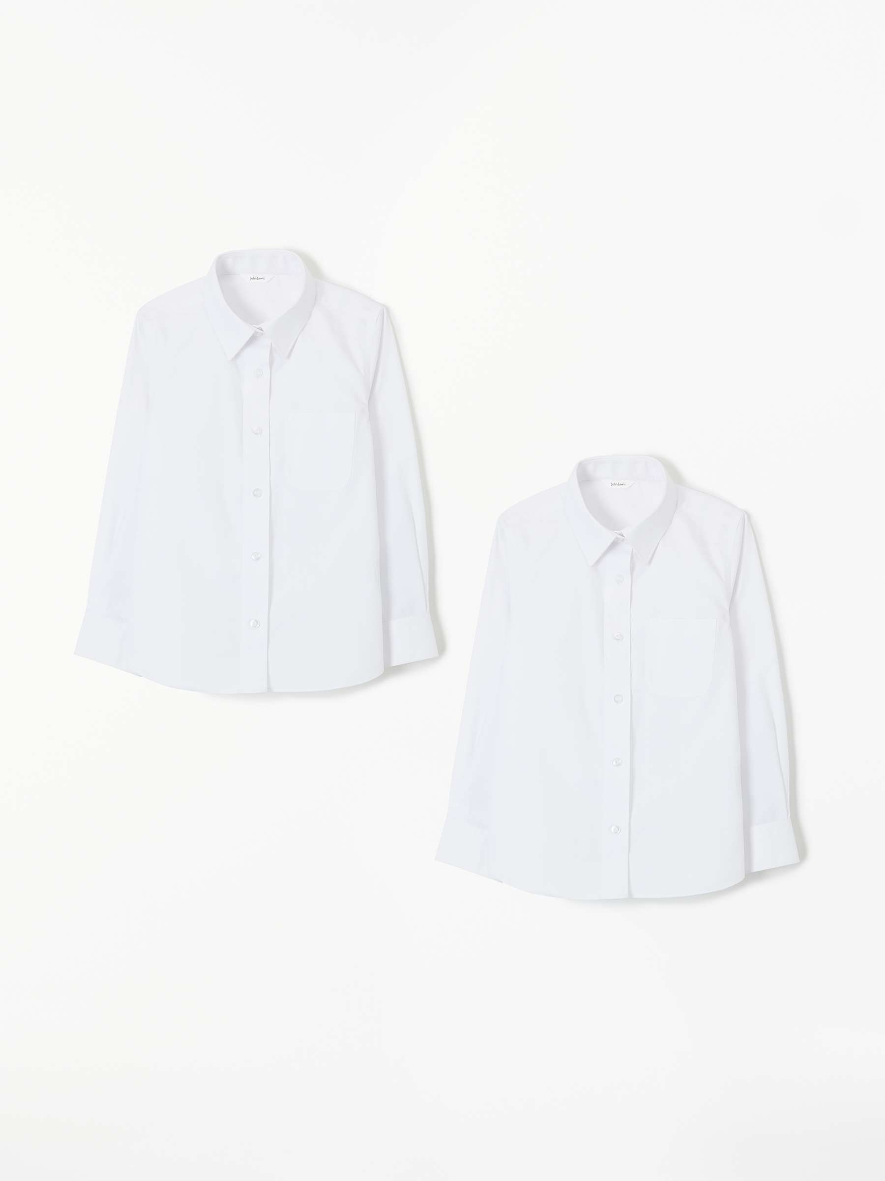 Buy John Lewis Girls' Easy Care Button Neck Long Sleeve School Shirt, Pack of 2, White Online at johnlewis.com