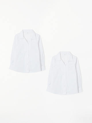 John Lewis & Partners Girls' Easy Care Open Neck Long Sleeve School Blouse, Pack of 2, White