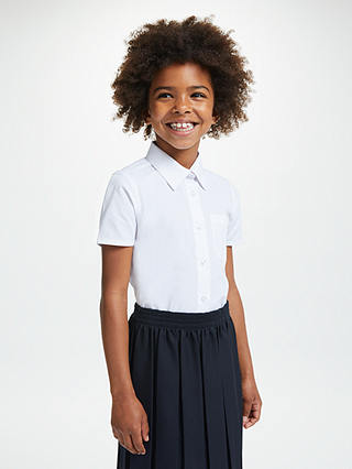 John Lewis & Partners Girls' Easy Care Button Neck Short Sleeve School Shirt, Pack of 2