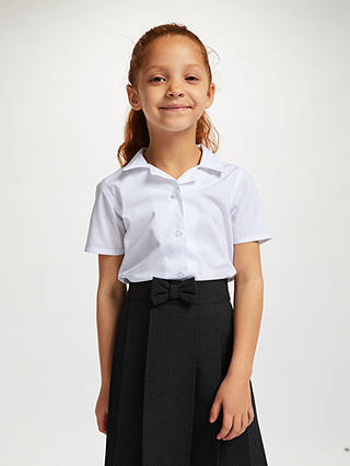John Lewis & Partners Girls' Easy Care Open Neck Short Sleeve School Blouse, Pack of 2, White