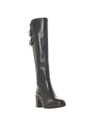 Dune Trader Knee High Boots, Black Leather