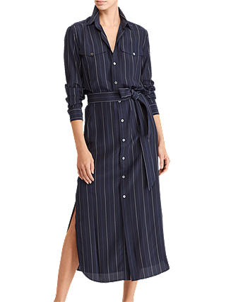 Polo Ralph Lauren Pinstripe Silk Shirt Dress, Navy