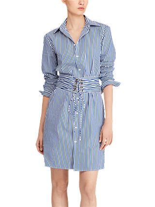 Polo Ralph Lauren Poplin Corset Shirt Dress, Blue/White