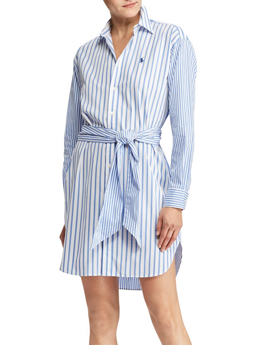 Polo Ralph Lauren Striped Cotton Shirt Dress, Blue/White at John Lewis