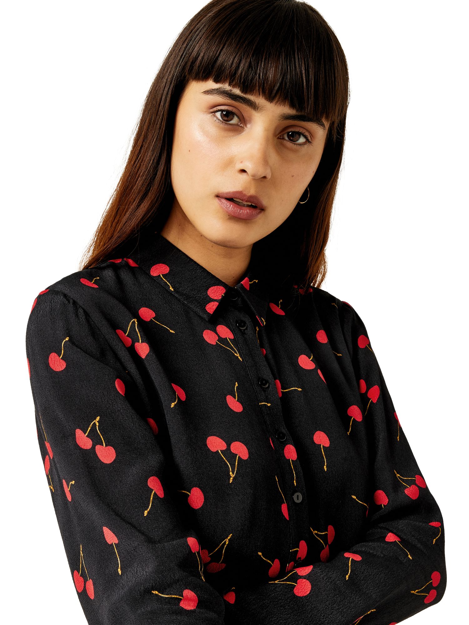 cherry print shirt dress