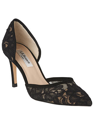 L.K. Bennett Flossie Stiletto Heeled Court Shoes, Black Lace