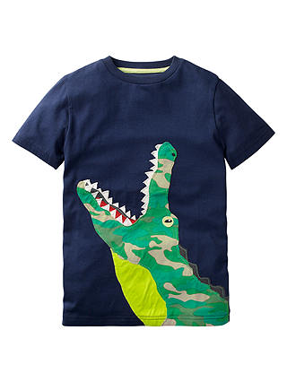 Mini Boden Boys' Big Crocodile Applique T-Shirt, Navy
