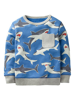 Mini Boden Boys' Fun Shark Sweatshirt, Blue