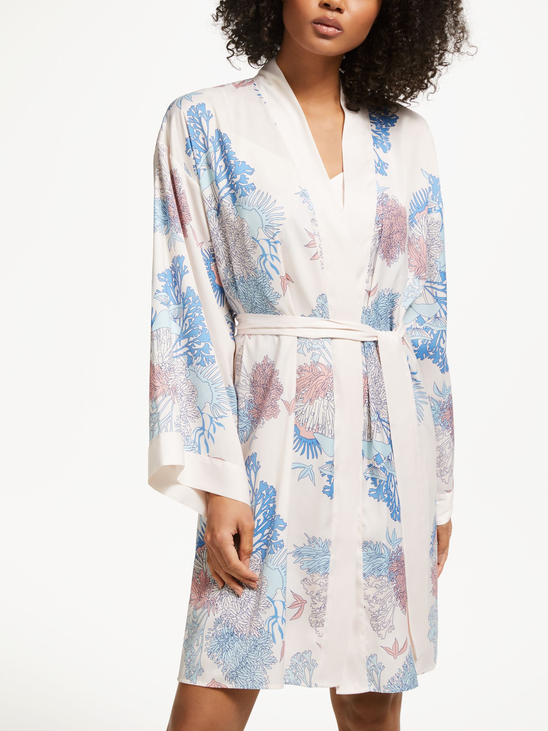 John Lewis & Partners Coral Print Satin Dressing Gown, Multi