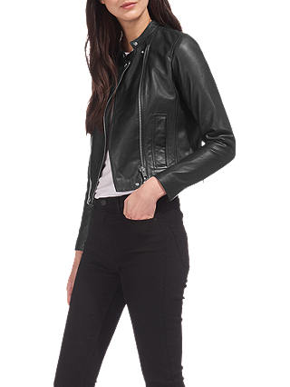Whistles Clean Collarless Leather Jacket, Black