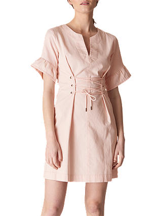Whistles Mila Lace Up Waist Dress, Pale Pink