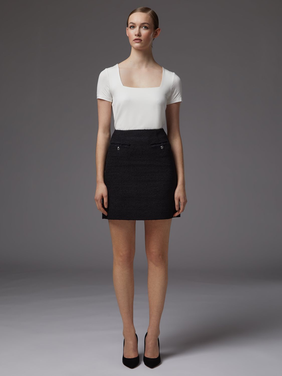 L.K.Bennett Charlee Tweed Skirt, Black at John Lewis & Partners