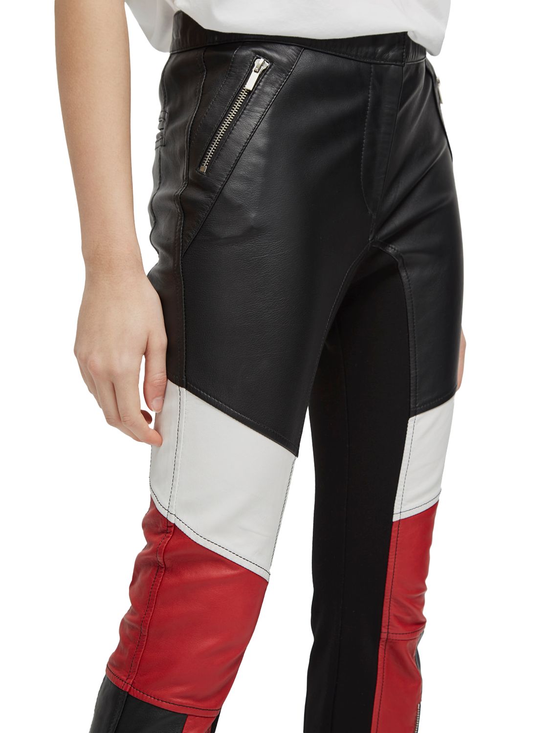black and white leather pants
