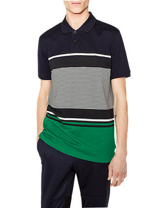 PS Paul Smith Short Sleeve Stripe Polo Shirt, Navy/Green