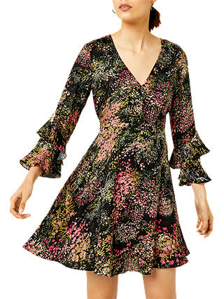 Warehouse Wild Floral Dress, Black Pattern