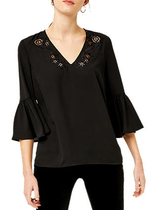 Warehouse Cutwork Embroidered Top, Black
