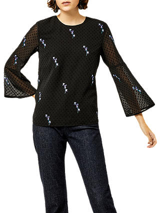 Warehouse Gilly Sheer Floral Top, Black Pattern