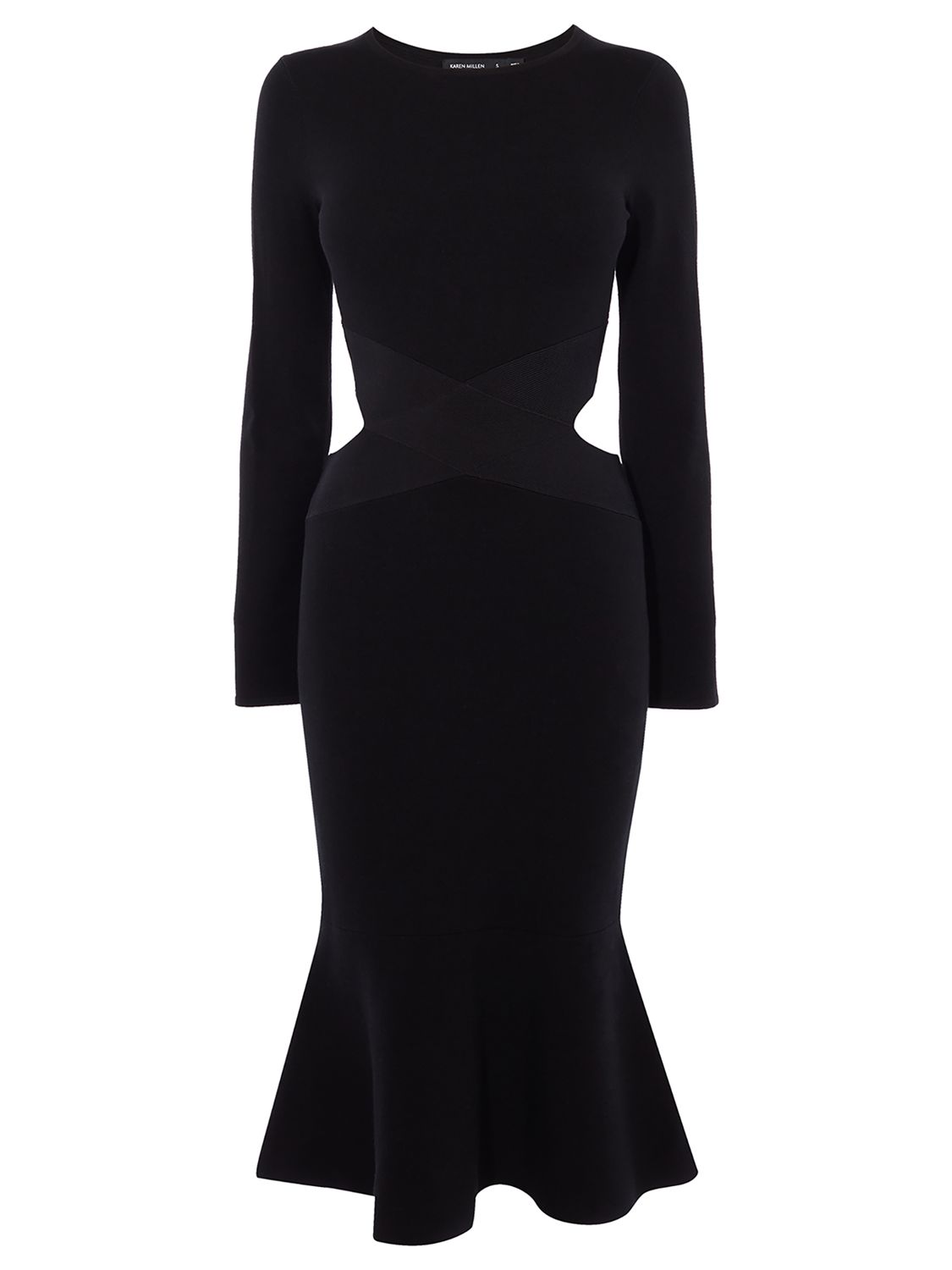 Karen Millen Cut Out Flare Hem Dress, Black at John Lewis & Partners