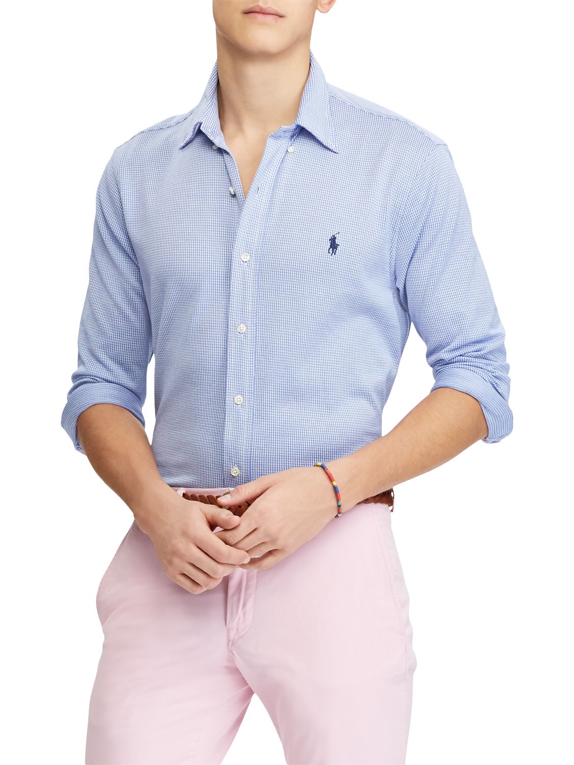 Ralph Oxford Pique Long Sleeve Shirt, Blue/White