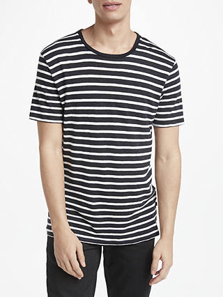 J.Lindeberg Coma Stripe Linen T-Shirt, Black