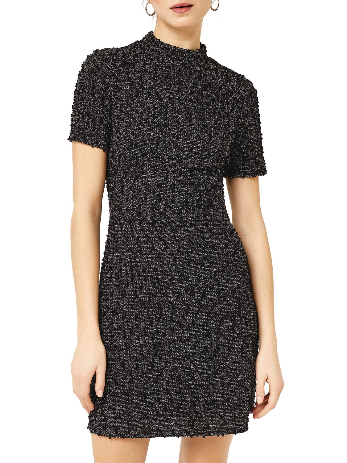 Warehouse Mono Tweed Dress, Black Pattern